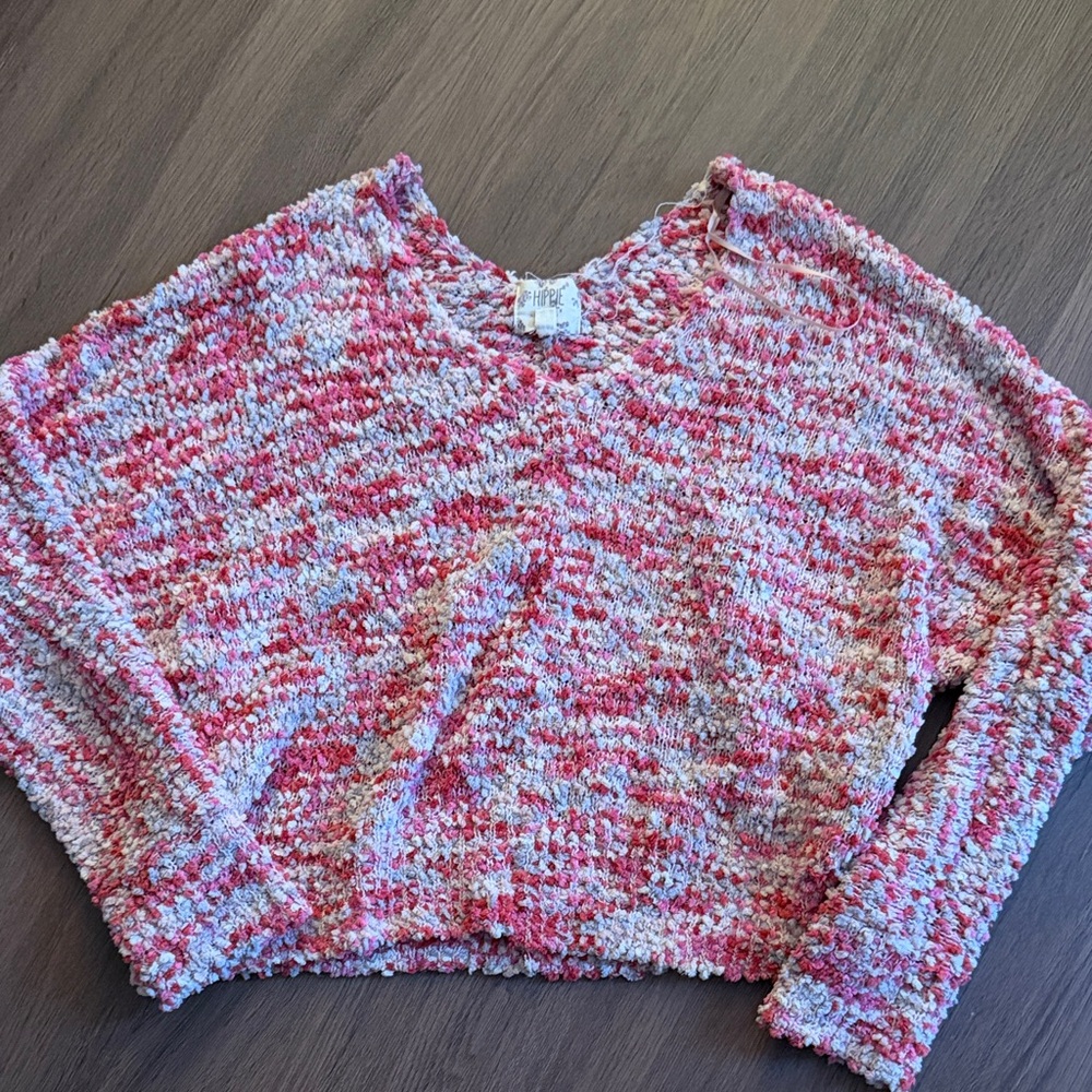 Bose Pink and White V-Neck Sweater